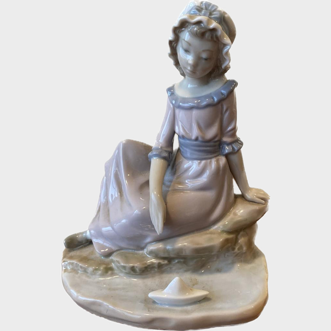 İspanyol Nao Lladro kayık yüzdüren kadın heykeli