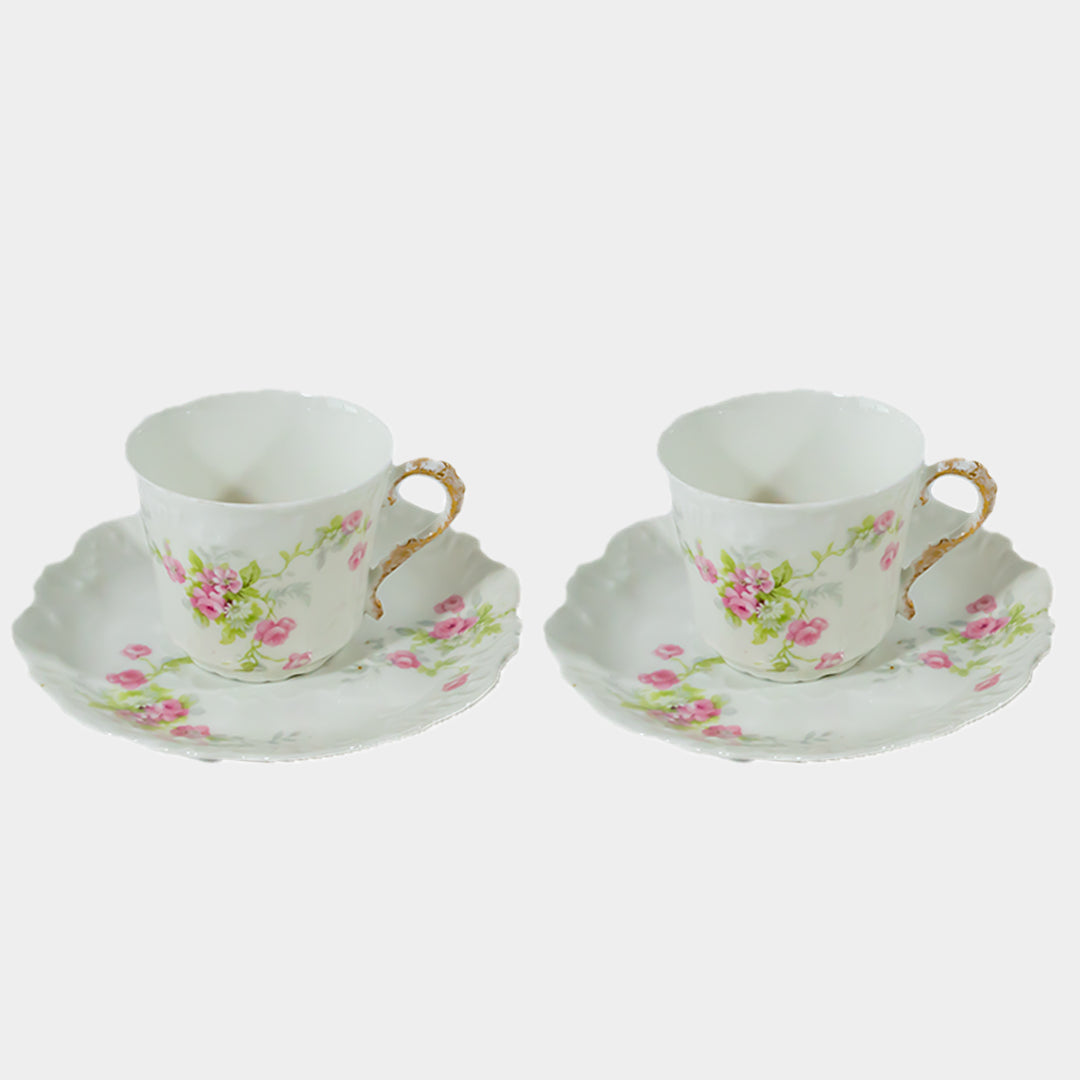 Antika Limoges damgalı çiçek desenli kahve fincanı 2’li