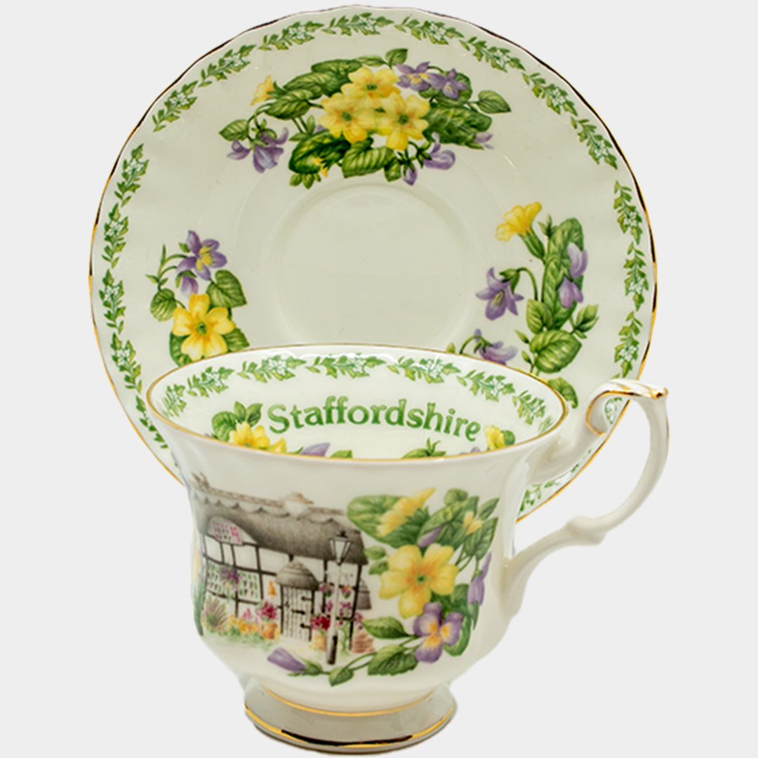 İngiliz Royal Albert İngiliz evleri serisine özel Staffordshire porselen çay fincanı