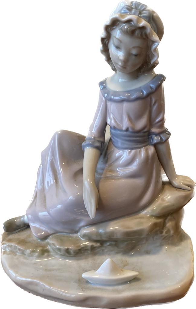 İspanyol Nao Lladro kayık yüzdüren kadın heykeli