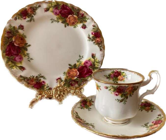 İngiliz Royal Albert Old Country Roses stili porselen trio kahve fincanı seti