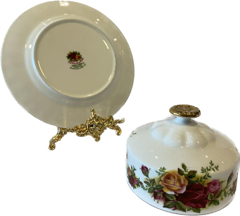 İngiliz Royal Albert old country roses kapaklı porselen tereyağlık