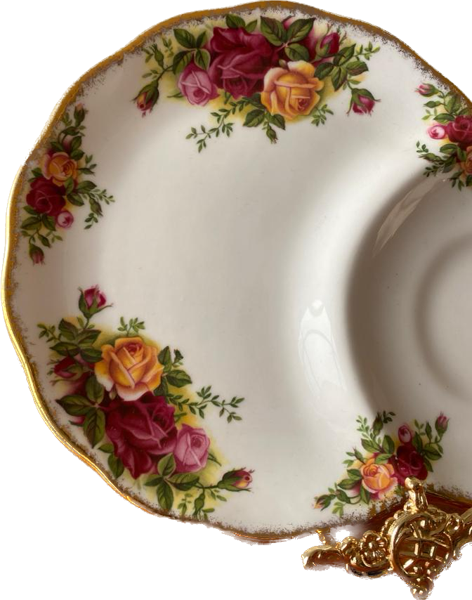 İngiliz Royal Albert Old Country Roses serisi kurabiyelikli çay fincanı